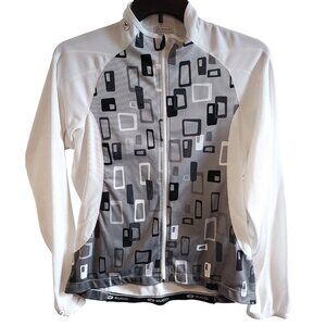 Sugoi White & Gray Cycling Jacket With Geometric Print Full-Zip Front Long Sleev